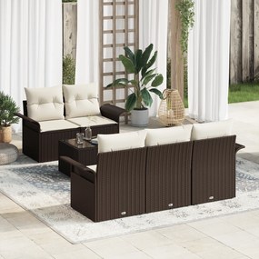 Conjunto de Sofá de Jardim de 6 Peças com Almofadas de Rattan Poliéste