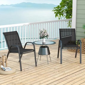 Conjunto de 2 cadeiras de jantar de jardim empilháveis Estrutura resistente ao tecido respirável Pátio exterior Praia 55 x 67 x 83 cm Preto