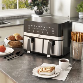 Fritadeira de ar quente sem óleo, Air Fryer, compartimento duplo de 8,5 L, 2700 W – 8 programas, temperatura regulável, temporizador preto