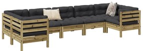 7 pcs conjunto sofás de jardim c/ almofadões pinho impregnado