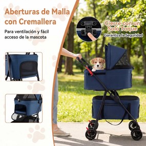 Carrinho duplo para animais de estimação 3 em 1, dobrável, com 2 caixas de transporte removíveis, assentos tipo cadeira de carro, 4 rodas, bloqueio de