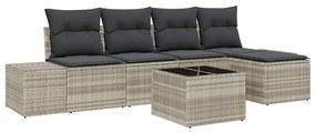 Sofa de Jardim de 6 Peças com Almofadas em Rattan Sintético Cinza