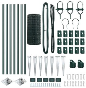 Cerca Euro com 7 postes espigados 0,8x10 m, aço galvanizado verde.