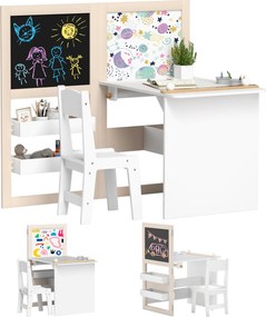 Mesa infantil com cadeira 3 em 1, com cavalete dobrável, prateleiras de arrumação e rolo de papel - 3 a 8 anos, branco