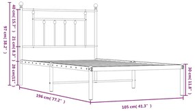 Estrutura de cama com cabeceira 100x190 cm metal preto