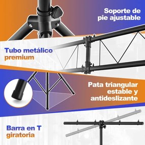 Suporte de luz de metal profissional com ajuste de altura 180-350 cm com hastes extensíveis e 32 pontos de montagem para bandas, salões de festas