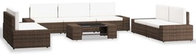 vidaXL 8 pcs conjunto lounge para jardim vime PE castanho