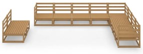 10 pcs conjunto lounge de jardim pinho sólido castanho mel
