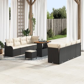 Conjunto de 11 Peças de Sofá de Jardim com Almofadas Preto Rattan Poli