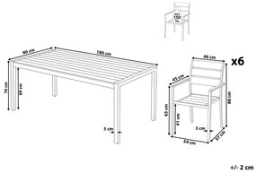 Conjunto de jardim 6 lugares em alumínio cinzento 180 x 90 cm VERNIO Beliani