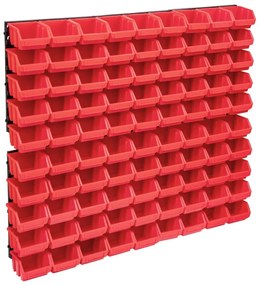 vidaXL 96 pcs Kit caixas arrumação com painéis parede vermelho e preto