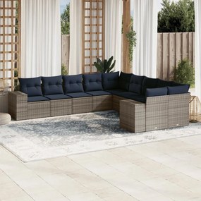 vidaXL 10 pcs conjunto sofás p/ jardim c/ almofadões vime PE cinzento