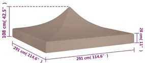 Teto para tenda de festas 3x3 m 270 g/m² cinzento-acastanhado