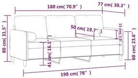 Sofá 3 lugares c/ almofadas decorativas 180 cm veludo castanho