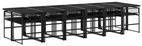 13 pcs conjunto de jantar p/jardim com almofadões vime PE preto