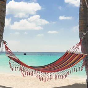 Cama Rede de Jardim 200x100 cm Rede Suspensa com Travessas de Madeira para Pátio Varanda Campismo Multicolor