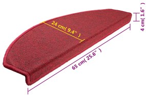 Tapetes de escadas 10 pcs 65x24x4 cm bordô
