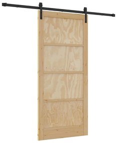 Porta Deslizante com Ferragens 93x202 cm Madeira Sólida de Pinus