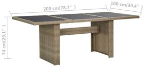 7 pcs conjunto de jantar para exterior vime PE castanho