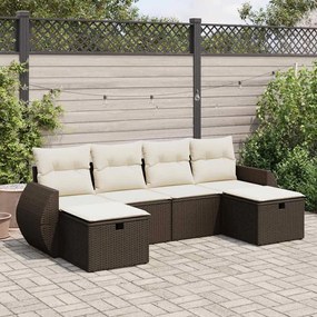 vidaXL 6 pcs conjunto de sofás jardim c/ almofadões vime PE castanho