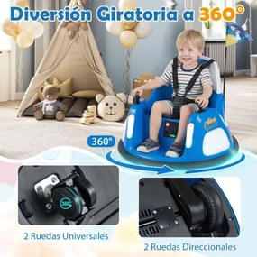 Carrinho de choques elétrico infantil 12V com bateria, luzes intermitentes, controle remoto, joystick duplo giratório 360°, azul marinho