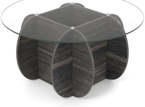 Mesa de centro oval com 2 níveis e prateleira de armazenamento - cinza