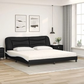 Cama com colchão 200x200 cm couro artificial preto e branco