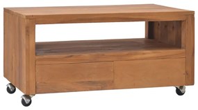 vidaXL Móvel de TV com rodas 80x50x42 cm madeira de teca maciça