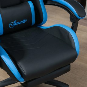 Cadeira Gaming Cadeira Gamer de Pele PU Reclinável 135° Apoio para a Cabeça e Apoio para os Pés 65x65x121-129 cm Preto e Azul
