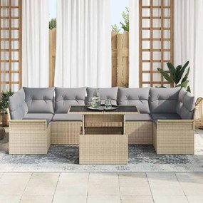 Conjunto de Sofá de Jardim com 8 Peças e Almofadas Beiges em Rattan Si