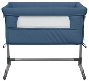 Cama de bebé com colchão tecido de linho azul marinho