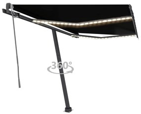 vidaXL Toldo automático com LED e sensor de vento 300x250 cm antracite