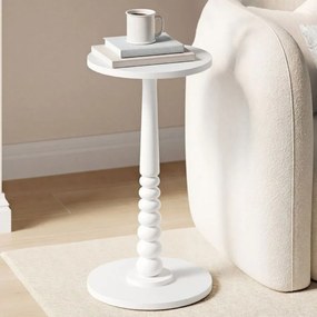 Mesa auxiliar redonda 30 cm de diâmetro em estilo Mid-Century Modern Coleção Mariel, branco