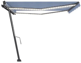 Toldo retrátil manual com LED 400x300 cm azul e branco