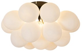 Candeeiro de teto Art Deco preto com vidro opalino 4 luzes - Uvas Design,Art Deco