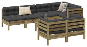 vidaXL 8 pcs conj. sofás jardim c/ almofadões madeira pinho impregnada