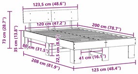 Estrutura da Cama com cabeceira Castanho-mel 120 x 200 cm