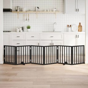 vidaXL Portão p/ cães com porta dobrável 6 painéis 300 cm álamo preto