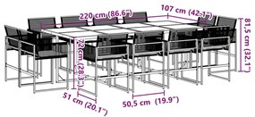 13 pcs conjunto de jantar p/jardim com almofadões vime PE preto
