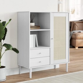 Móvel alto SENJA aspeto vime 90x40x112 cm pinho maciço branco