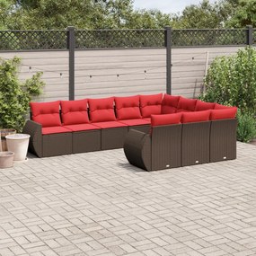 vidaXL 10 pcs conj. sofás jardim com almofadões vime PE castanho