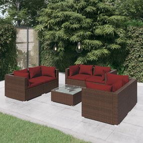 vidaXL 7 pcs conjunto lounge jardim c/ almofadões vime PE castanho