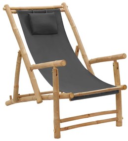 Cadeira de terraço de bambu e lona cinzento-escuro