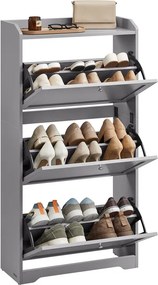 Sapateira com 3 portas, com capacidade para 12 a 20 pares de sapatos 24 x 60 x 121,2 cm, Cinzenta