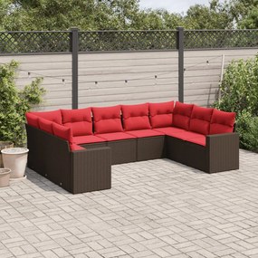 vidaXL 9 pcs conjunto sofás p/ jardim c/ almofadões vime PE castanho