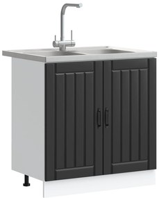 Armário de Cozinha vidaXL 'Lucca'com Pias Duplas Pretas em Madeira Com