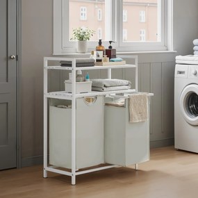 Cesto para roupa suja com 2 compartimentos com 2 prateleiras, saco removível e extraível 73 x 33 x 92 cm Branco