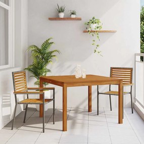 vidaXL Conjunto de Jantar de Jardim 3 Peças em Rattan Sintético Cinza e Madeira de Acácia.