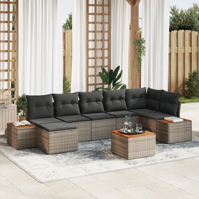 vidaXL Conjunto de Sofá de Jardim de 8 Peças com Almofadas Cinza Rattan Poliéster Acácia