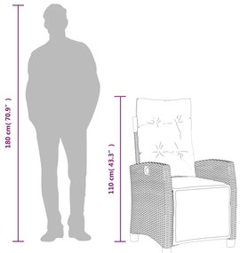 7 pcs conjunto de jantar p/ jardim c/ almofadões vime PE preto